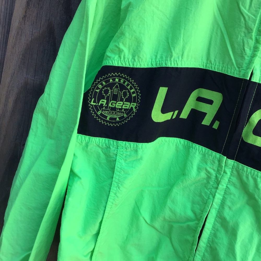 Vintage LA Gear Neon Green Windbreaker Jacket Full Zip Mens Small 90s - Picture 3 of 7